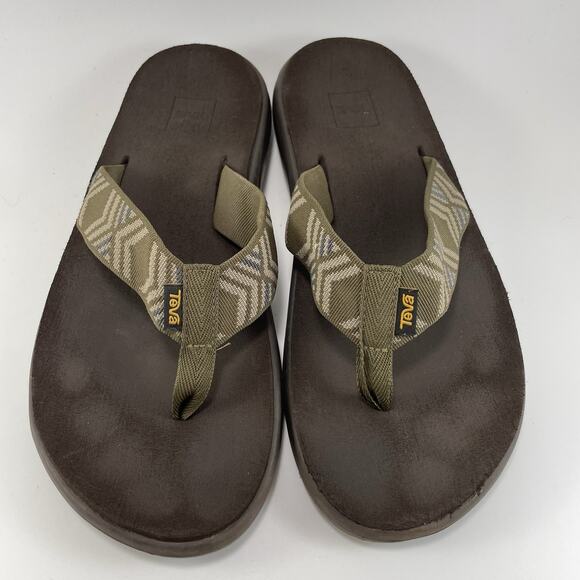 Teva Voya Canvas Flip Flops Mens Size 9 Olive Green Sandals Beach Pool Comfort - Picture 9 of 9